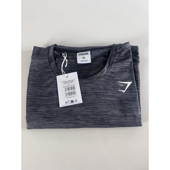 Gymshark Men’s Arrival Marl Long Sleeve T-Shirt Black Silhouette Grey Marl XXL - Picture 1 of 7